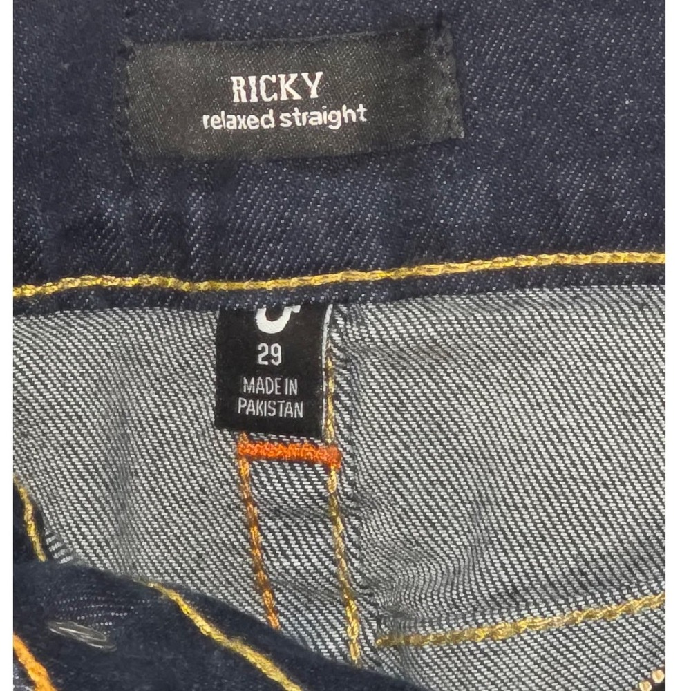 True Religion Ricky Relaxed Straight Jeans Dark Wash Flap Pocket Mens 29x33 - Picture 6 of 9
